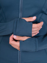 Ronhill Women's Tech Contour Jacket in Evening Haze - back, close-up, worn, side