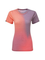 Ronhill Women's Tech Golden Hour S/S Tee Outdoor Action Damson/Sunset Merge - Front