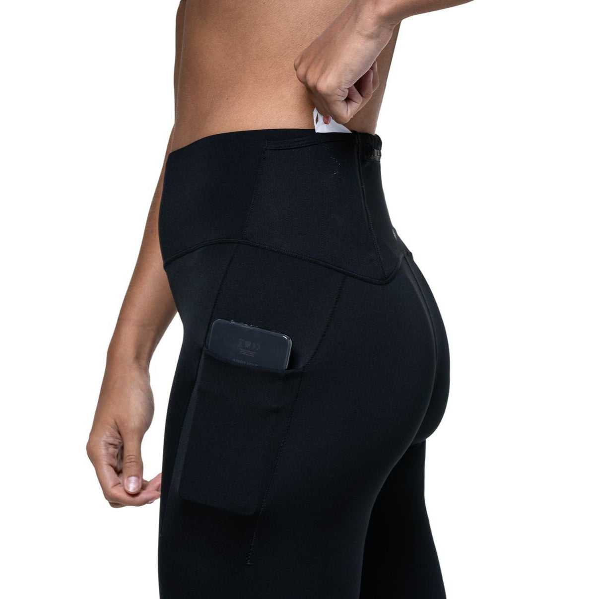 Ronhill Women's Tech Paragon Tight All Black - back stash pocket detail