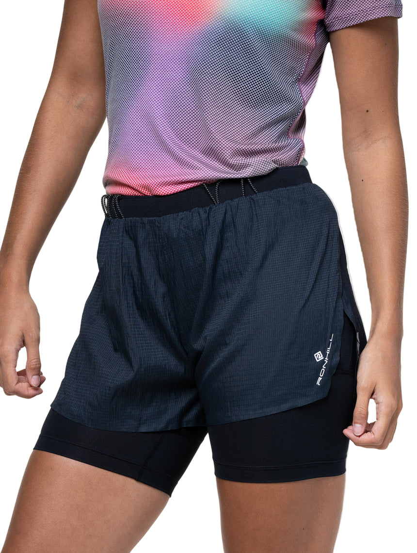 Ronhill Women's Tech Race Twin Short in All Black - outer short detail