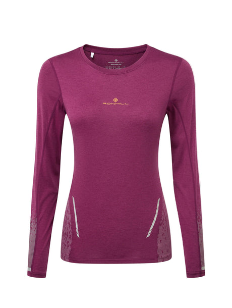 Ronhill Women's Tech Reflect L/S Tee in Blackcurrant/Reflect - front