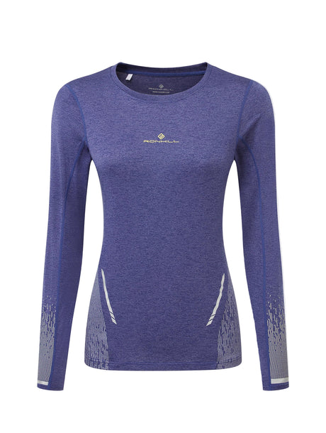 Ronhill Women's Tech Reflect L/S Tee in Deep Ocean/Reflect - front