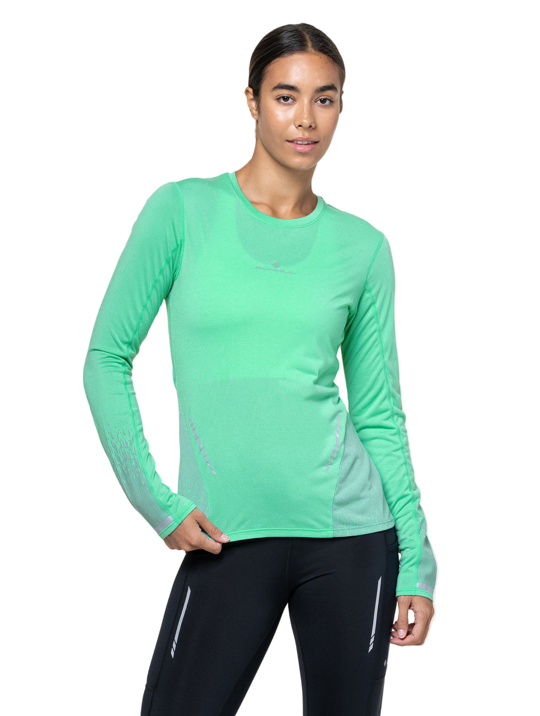 Ronhill Women's Tech Reflect L/S Tee in Florida Marl/Reflect - front, fit