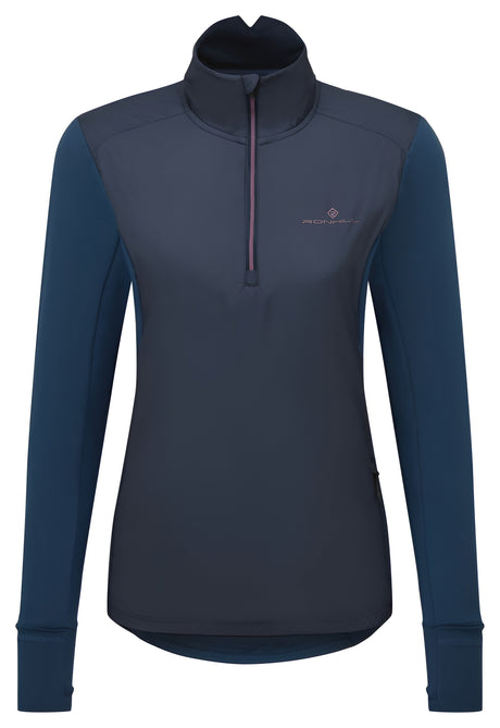 Ronhill Women's Tech Wind-Block 1/2 Zip in Dark Navy/Dusty Tulip - front