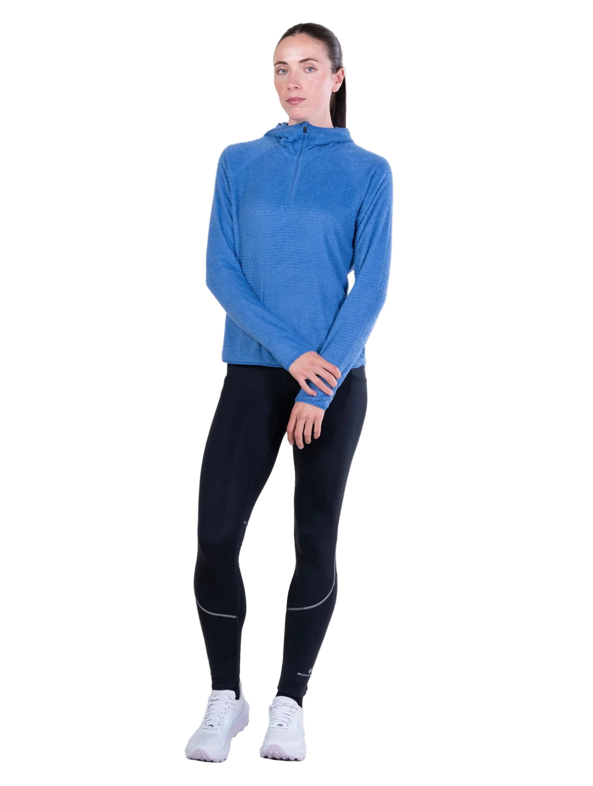 Ronhill Women's Tech Winter Primaloft Hoodie in Lumiere/Sumac - front, full body, worn