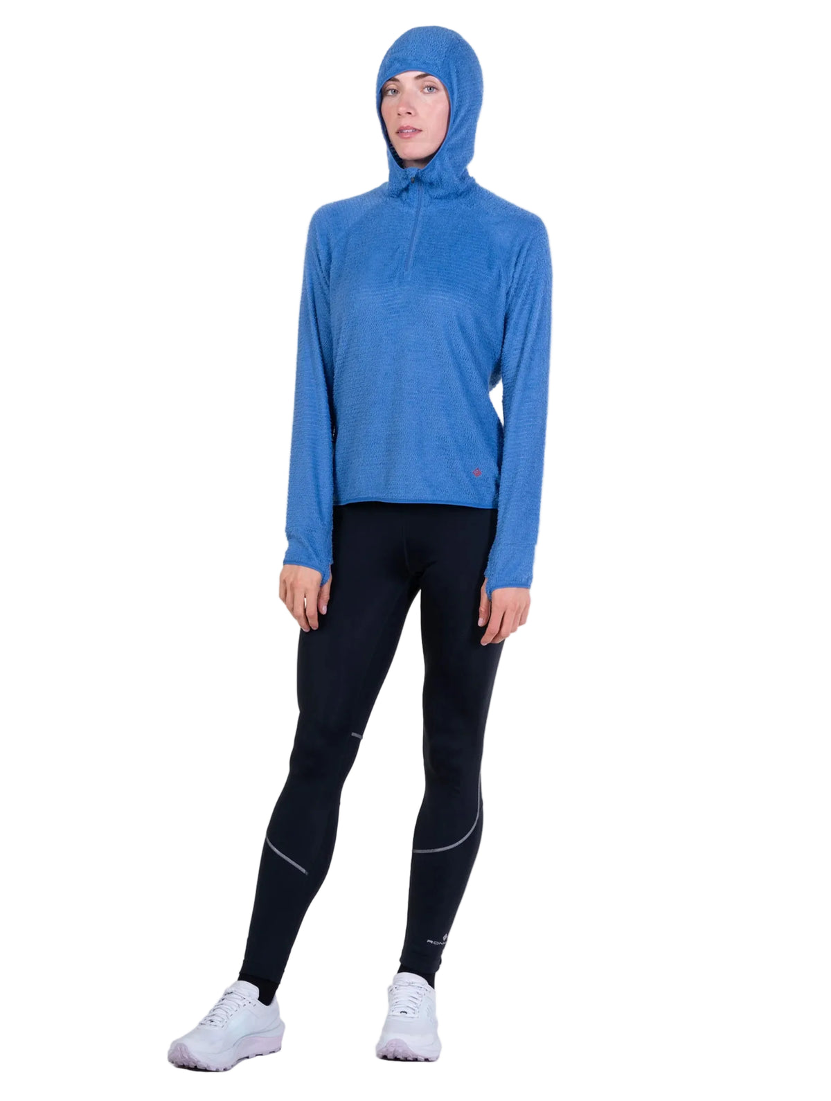 Ronhill Women's Tech Winter Primaloft Hoodie in Lumiere/Sumac - hood up, front, full body, worn