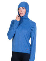 Ronhill Women's Tech Winter Primaloft Hoodie in Lumiere/Sumac - hood up, three-quarter, worn