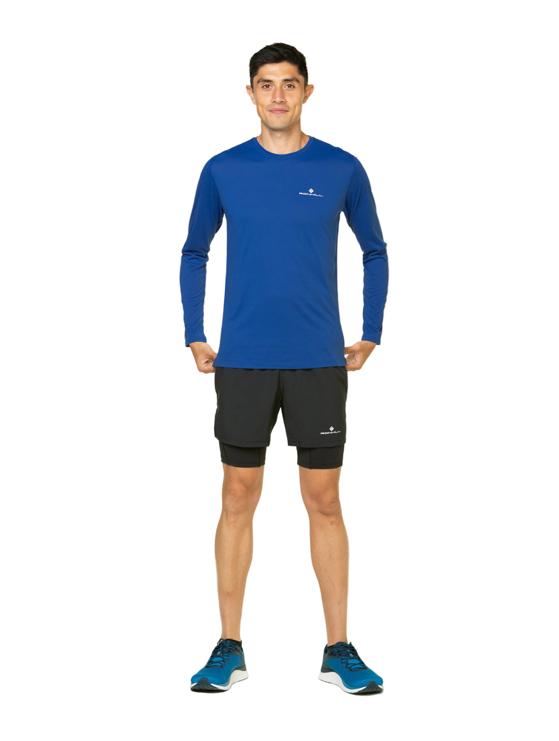 Ronhill Mens Core 5" Twin Short Outdoor Action All Black- Front Fit on Model
