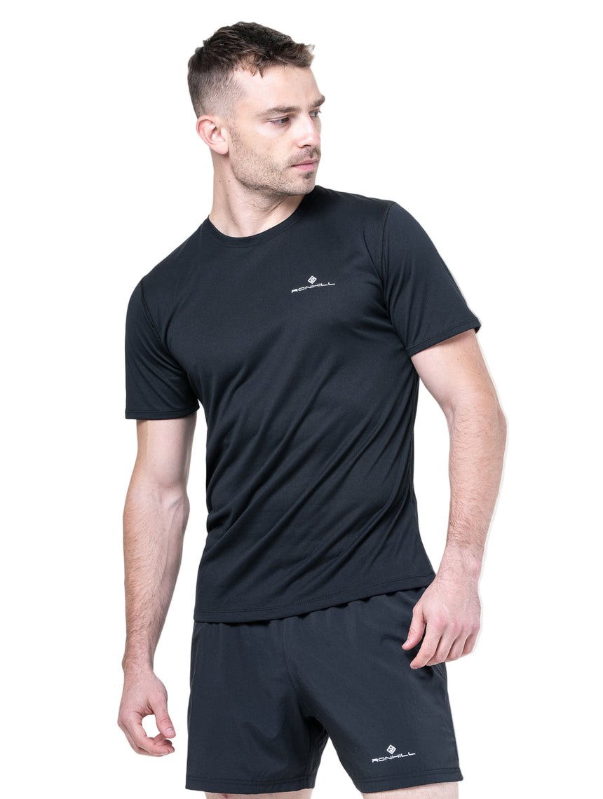 Ronhill Mens Core S/S Tee Outdoor Action Black/Bright White- Front Fit