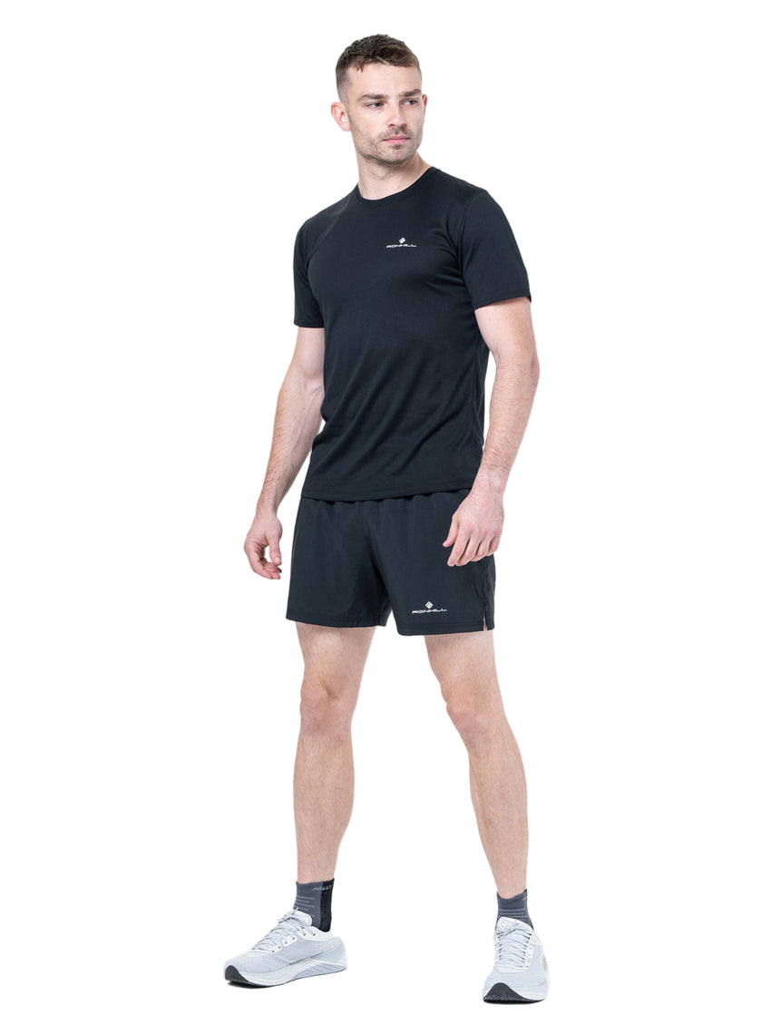 Ronhill Mens Core S/S Tee Outdoor Action Black/Bright White- Front Fit on Model