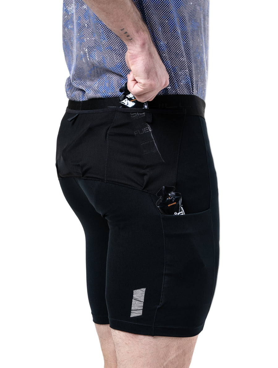 Ronhill Mens Tech All-Terrain 8" Stretch Short Outdoor Action All Black- Side stash pocket