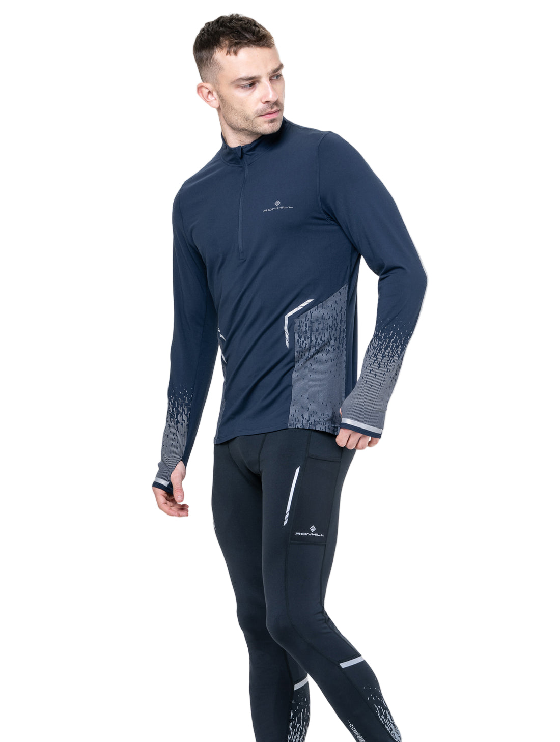Ronhill Mens Tech Reflect 1/2 Zip Outdoor Action Dark Navy/Reflect- Side fit