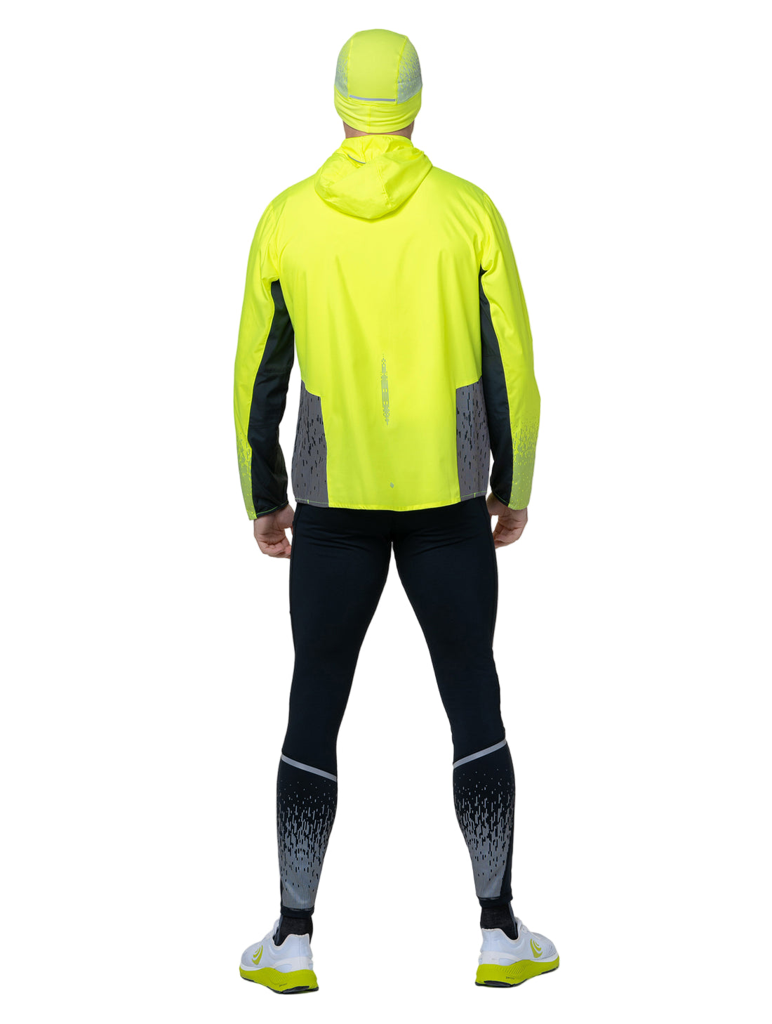 Ronhill Mens Tech Reflect Jacket Outdoor Action FlYellow/Blck/Reflect- Back fit on Model