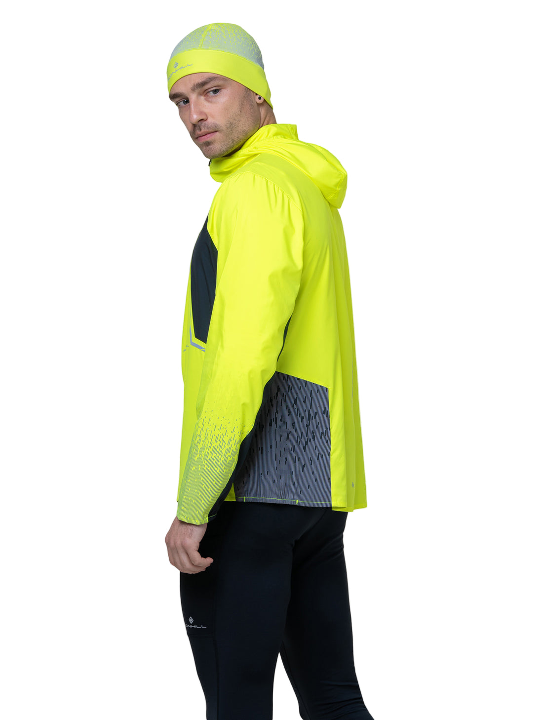 Ronhill Mens Tech Reflect Jacket Outdoor Action FlYellow/Blck/Reflect- Side fit on Model