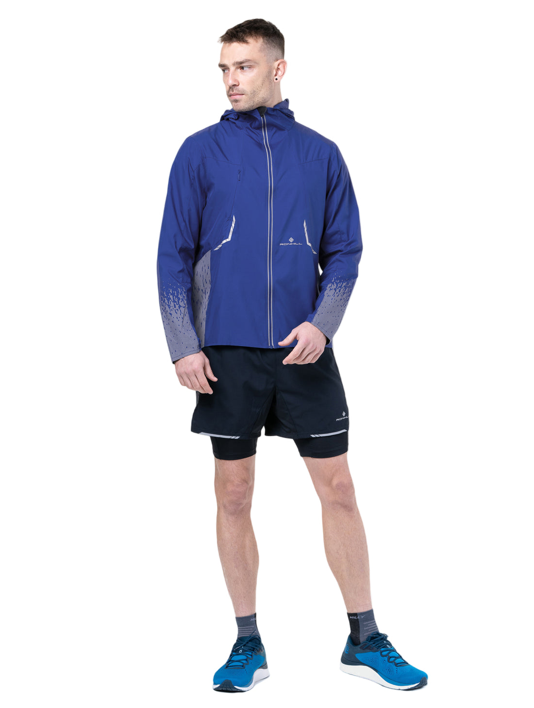 Ronhill Mens Tech Reflect Jacket Outdoor Action Ocean/Reflect- Front Fit on Model
