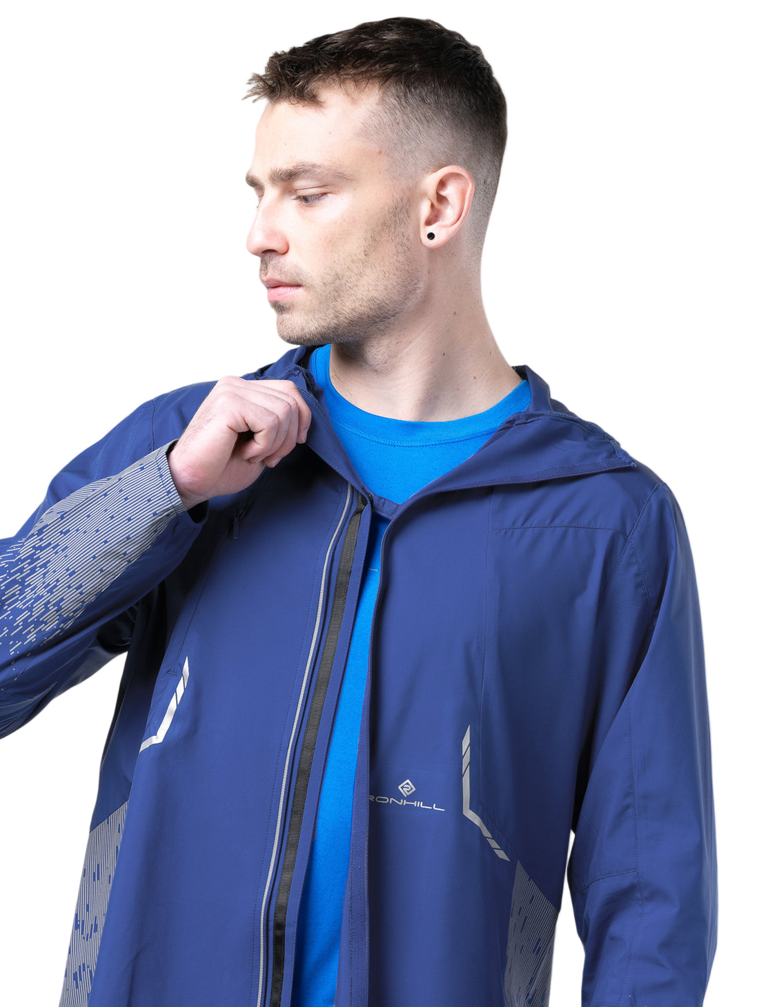 Ronhill Mens Tech Reflect Jacket Outdoor Action Ocean/Reflect- Roll away hood