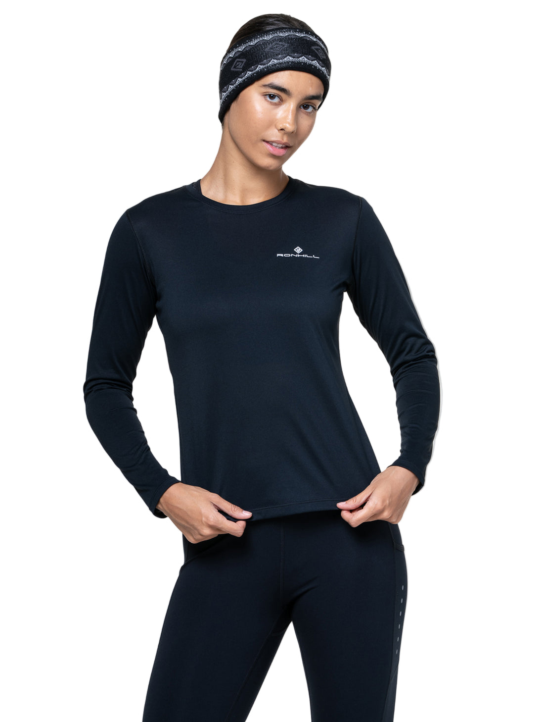 Ronhill Women's Core L/S Tee Outdoor Action Black/Bright White- Hem