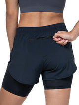 Ronhill Women's Core Twin Short Outdoor Action All Black- Outer short: Secure pocket