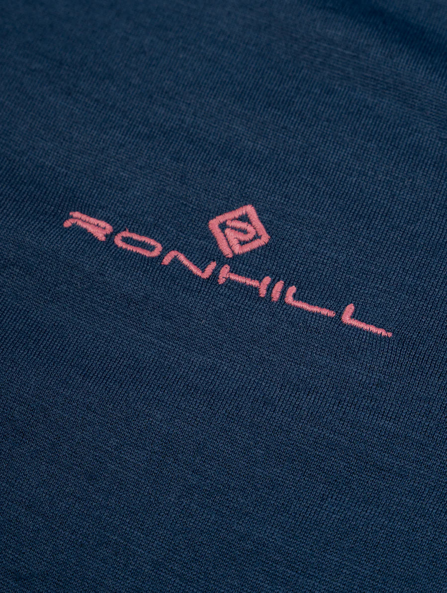 Ronhill Women's Tech Merino 1/2 Zip Outdoor Action Dark Navy/Dusty Tulip- Brand Logo