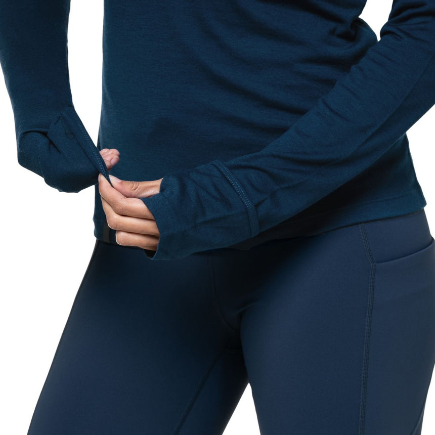 Ronhill Women's Tech Merino 1/2 Zip Outdoor Action Dark Navy/Dusty Tulip- Thumb Loop/Mitt