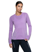 Ronhill Women's Tech Reflect L/S Tee Outdoor Action Iris Marl/Reflect- Front Fit (Close-Up)