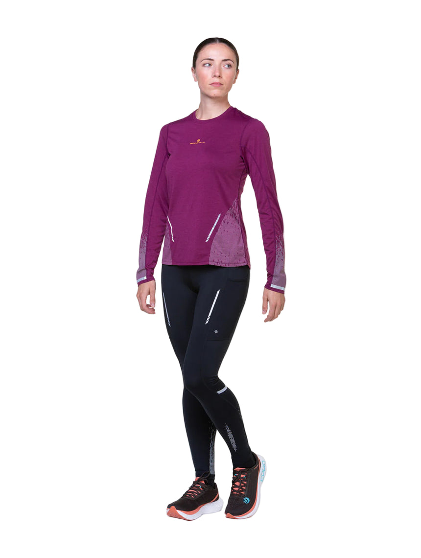 Ronhill Women's Tech Reflect Tight Outdoor Action Black/Reflect- Front fit on Model