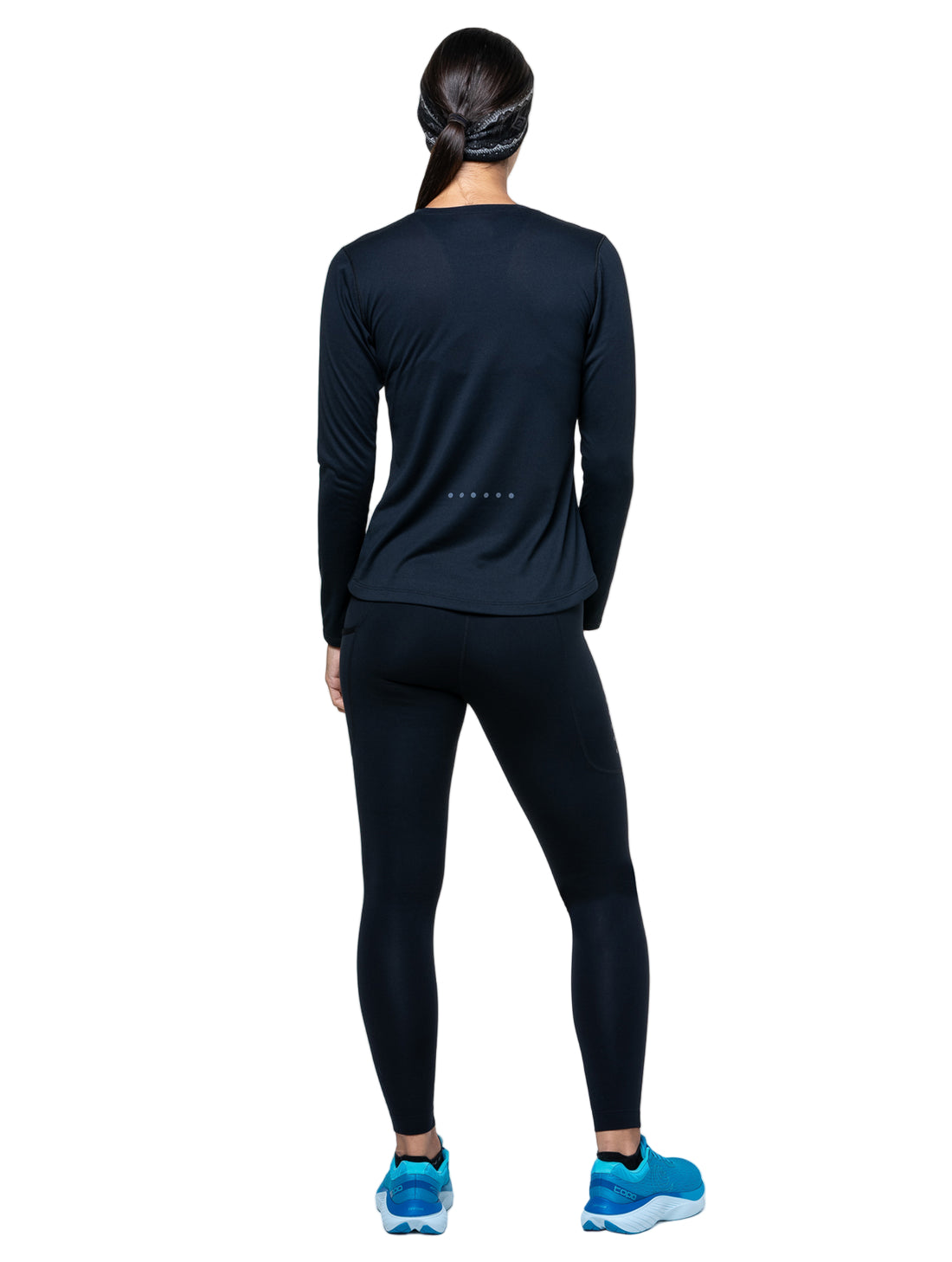 Ronhill Women's Core L/S Tee Outdoor Action Black/Bright White-Back Fit on Model