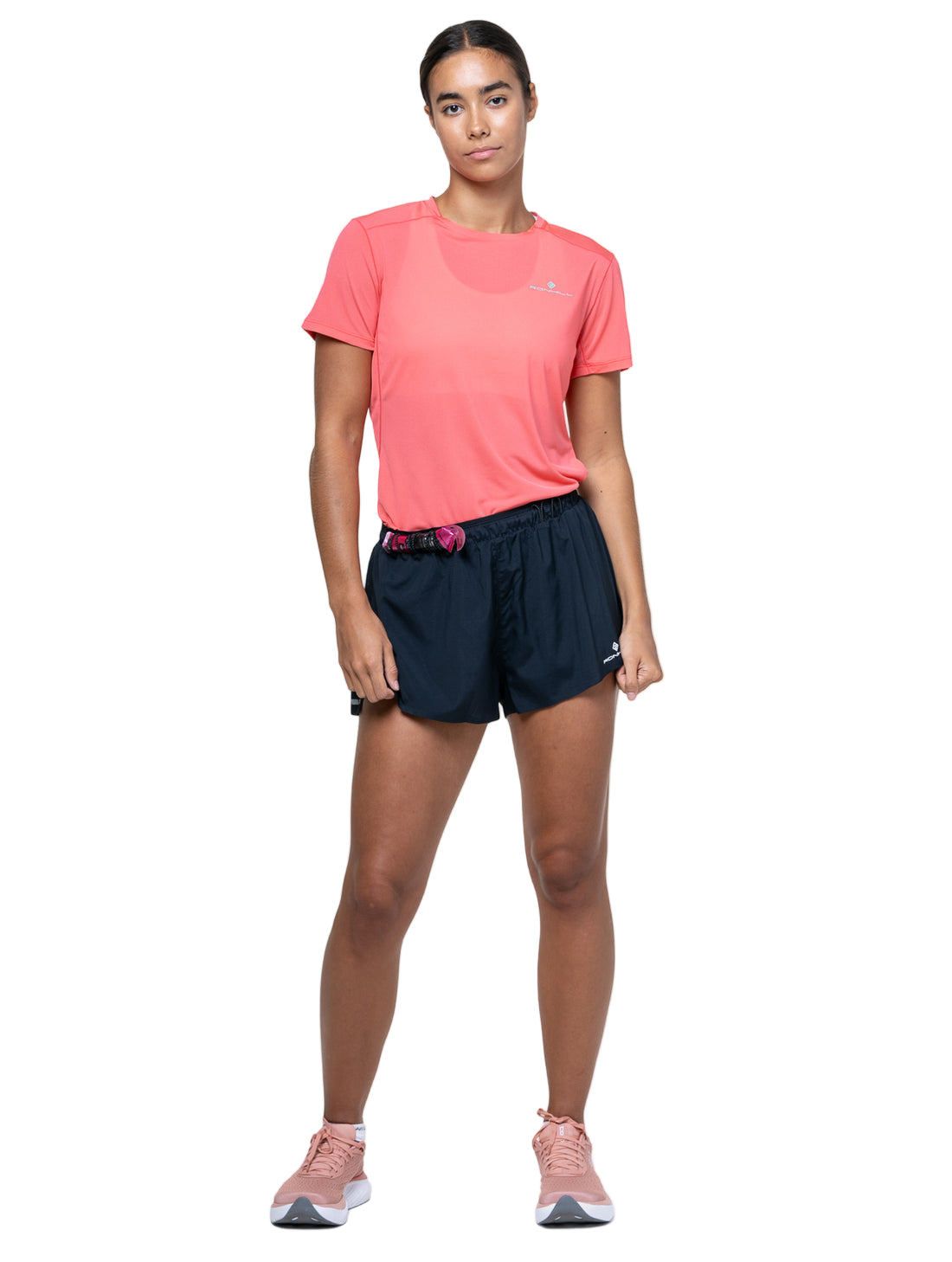 Ronhill Women's Tech Race Short Outdoor Action All Black- Front fit on Model