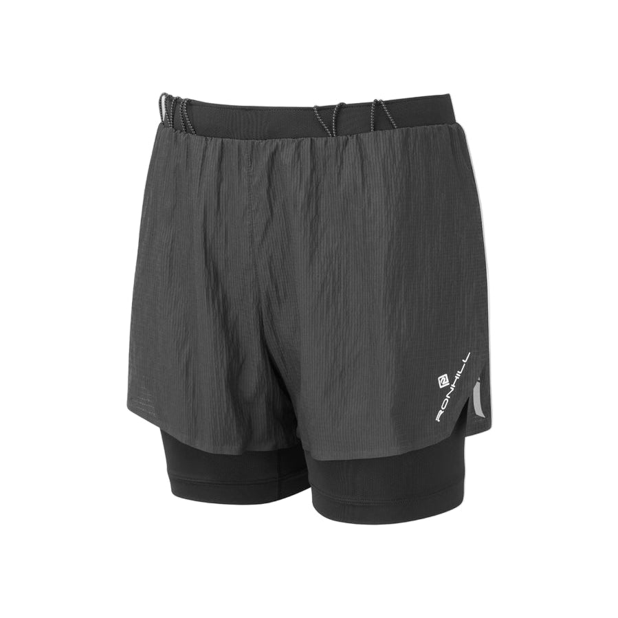 Ronhill Women's Tech Race Twin Short Outdoor Action All Black- Front