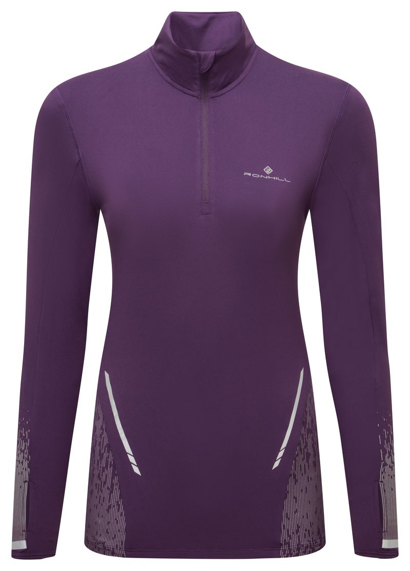 Ronhill Women's Tech Reflect 1/2 Zip Outdoor Action Damson/Reflect- Front