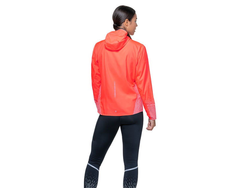 Ronhill Womens Tech Reflect Jacket Outdoor Action Hot Coral/Reflect- Back fit (Close-Up)