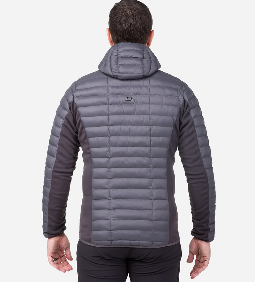 Mountain Equipment Particle Hooded Men's Jacket Outdoor Action Anvil/Obsidian- back fit on model