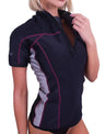 Sharkskin Chillproof Short Sleeve Top with Chest Zip - Women's Pink/Black - Front Angle View