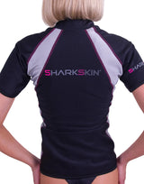Sharkskin Chillproof Short Sleeve Top with Chest Zip - Women's Pink/Black - Front Back View