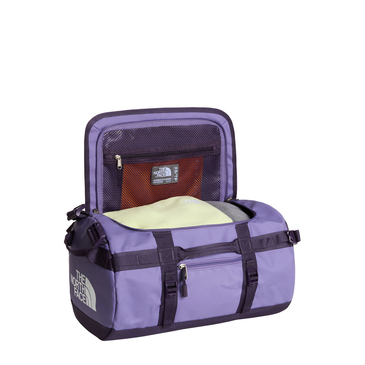 The North Face Base Camp Duffel - Extra Small in Grounded Plum/Endless Dusk - packed interior detail