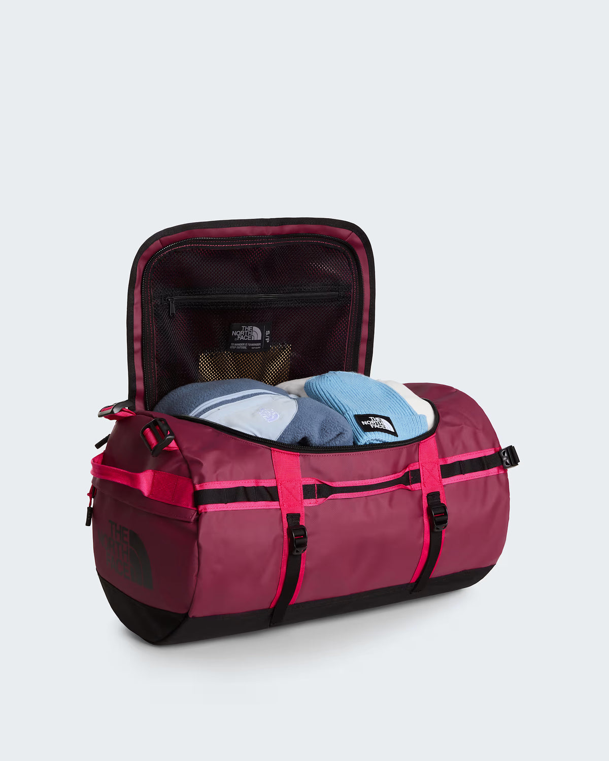 The North Face Base Camp Duffel - Small in Burgundy Crush/TNF Black - packed interior detail