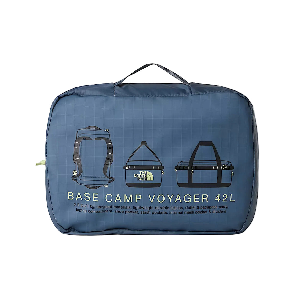 The North Face Base Camp Voyager Duffel 42L in Anthracite Grey/Pigment Yellow - front print detail