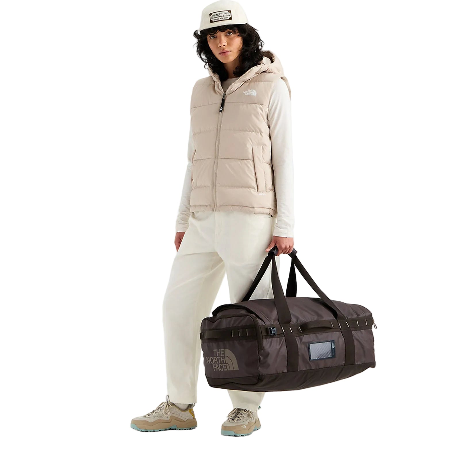 The North Face Base Camp Voyager Duffel 62L in Dark Chestnut/Garnet - worn