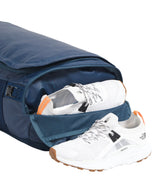 The North Face 32L Voyager Duffel Shady Blue/Summit Navy - detail of 840D recycled ballistic nylon boot construction
