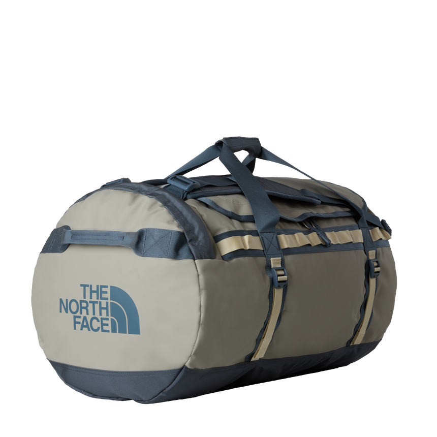 The North Face Base Camp Duffel Large in Stone Slab/Gran - front view showing water-resistant recycled fabric construction