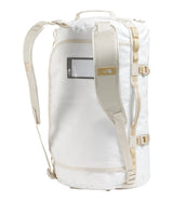 The North Face Base Camp Duffel Small 50L White Ash/Calac - top view showing D-zip opening and compression straps