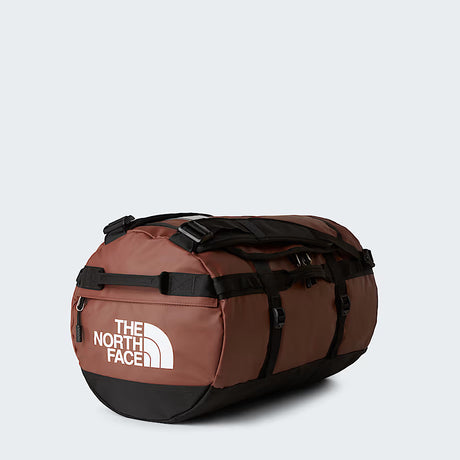 The North Face Base Camp Duffel Small 50L in Ember Soil/TNF Black - front view showing water-resistant recycled fabric construction