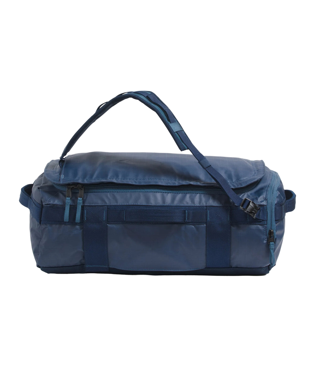 The North Face Base Camp Voyager 32L Duffel Shady Blue/Summit Navy - side view with detachable shoulder straps
