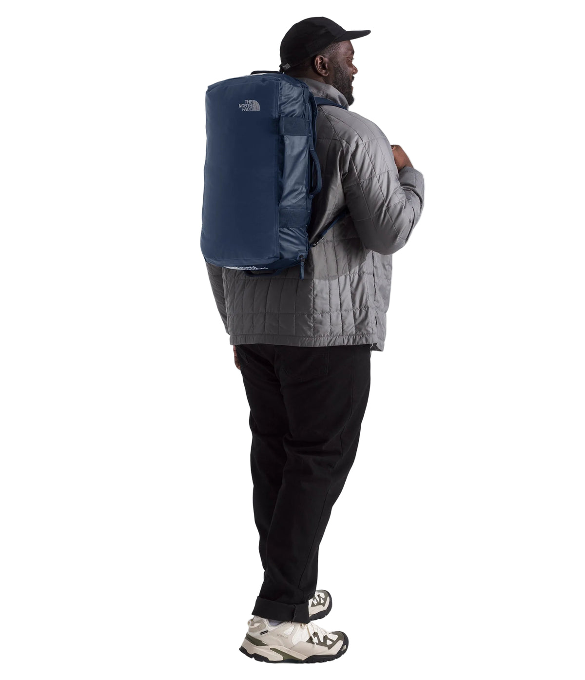 The North Face Base Camp Voyager Backpack Duffel 32L Shady Blue - back panel with padded straps and stow system