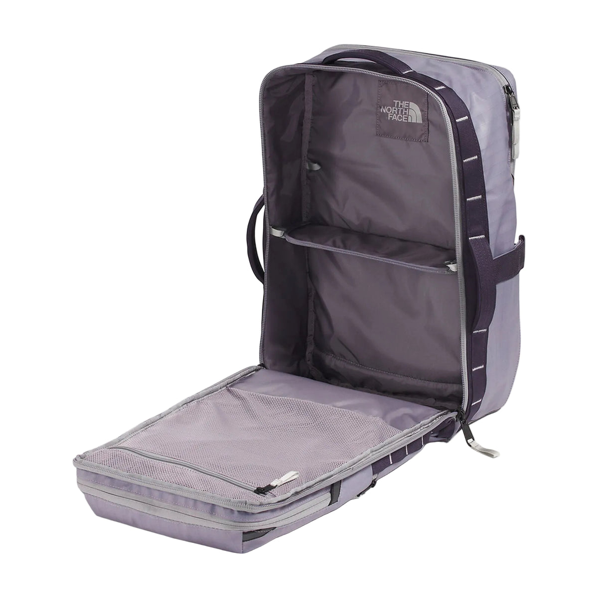Close-up of The North Face Base Camp Voyager Daypack showing fillet zipper and organisational pockets