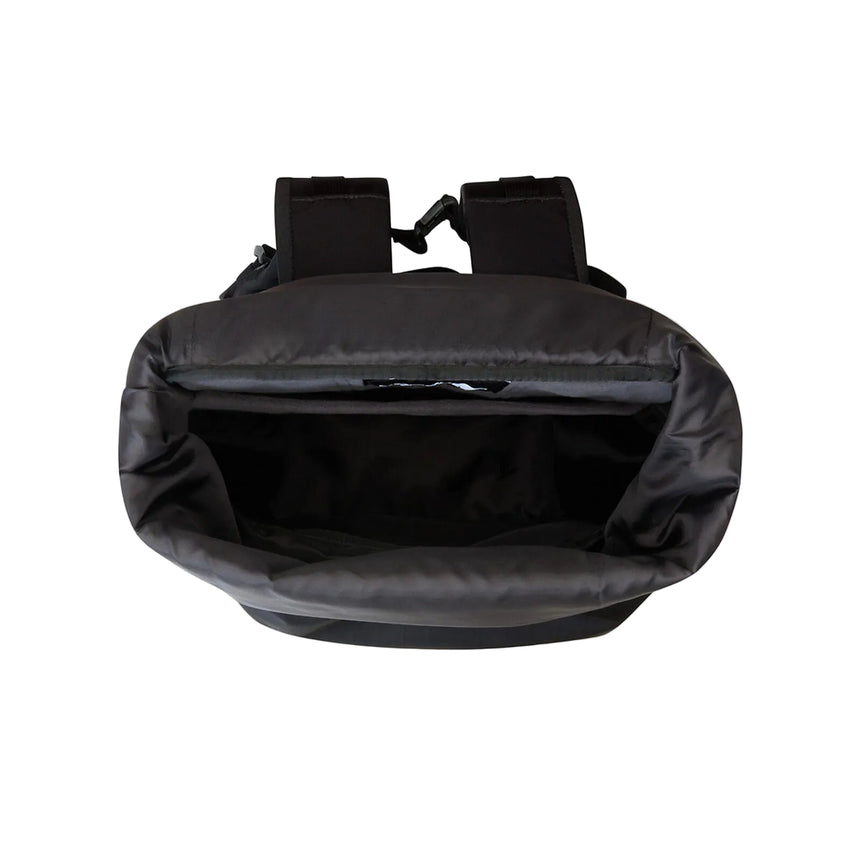 Interior view of The North Face Base Camp Voyager Roll Top Backpack showing fleece-lined laptop compartment