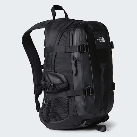 The North Face Hot Shot Base Camp Backpack 25.5L front view showing water-resistant fabric and organisation pockets