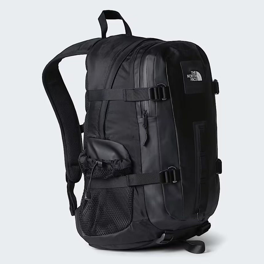 The North Face Hot Shot Base Camp Backpack 25.5L front view showing water-resistant fabric and organisation pockets