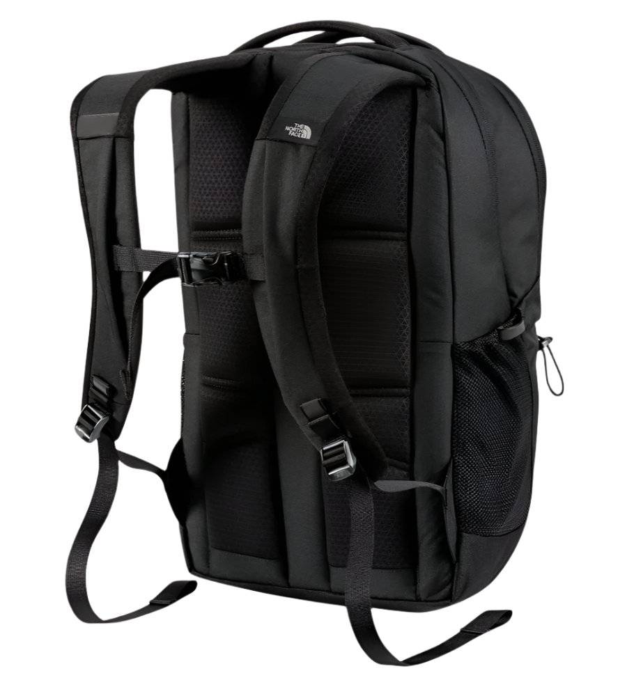 The North Face Jester Backpack Black - back panel view showing padded laptop sleeve and ACA-certified lumbar support