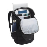 Interior view of The North Face Kaban LTE Backpack showing fleece-lined laptop compartment and organisational pockets
